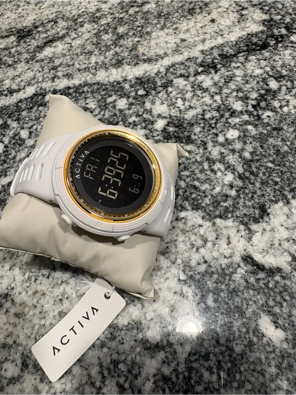 Ativa White Digital Watch with Gold Bezel